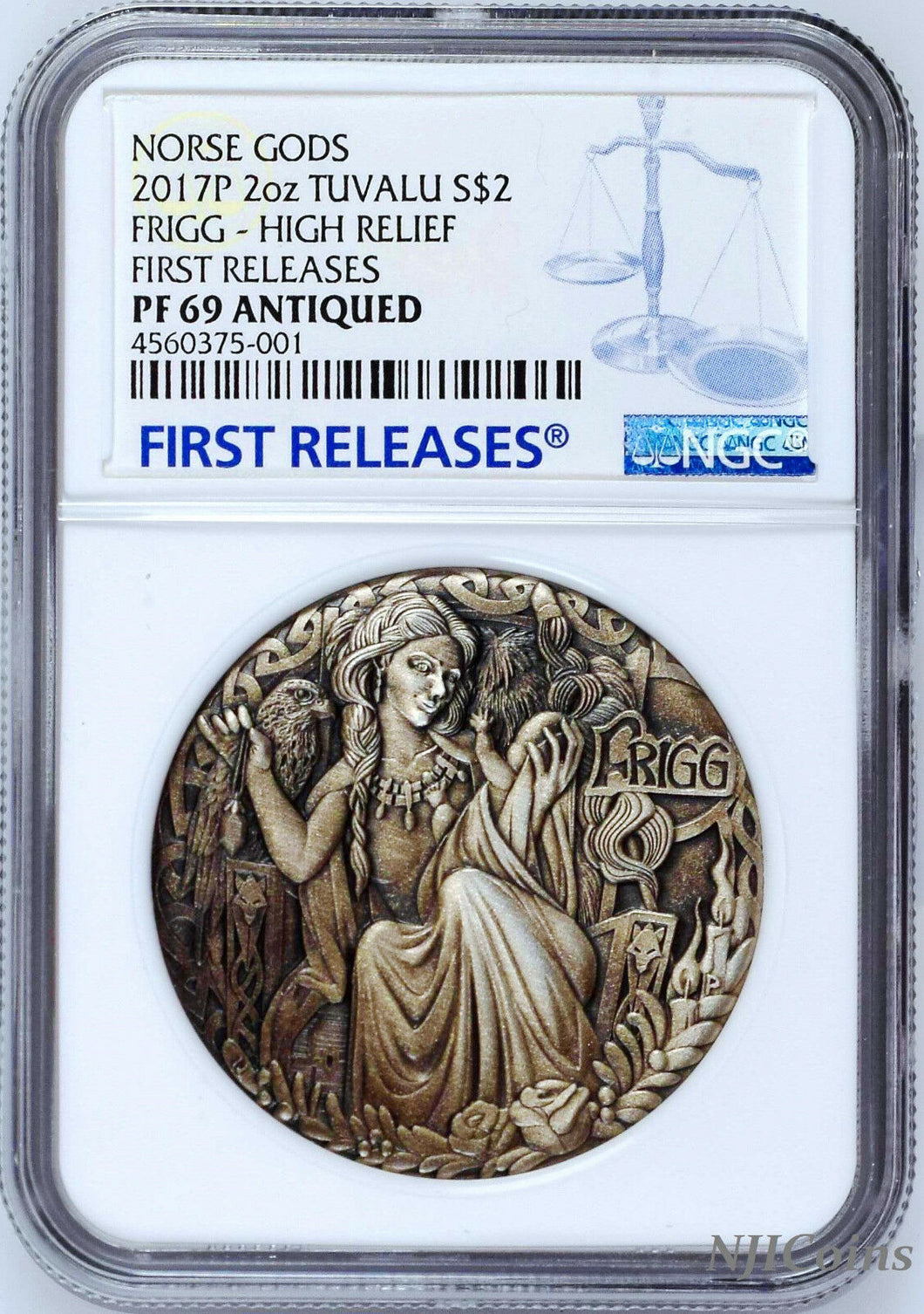 2017 P Norse Goddesses Frigg HIGH RELIEF ANTIQUED 2Oz Silver $2 COIN NGC PF69 FR