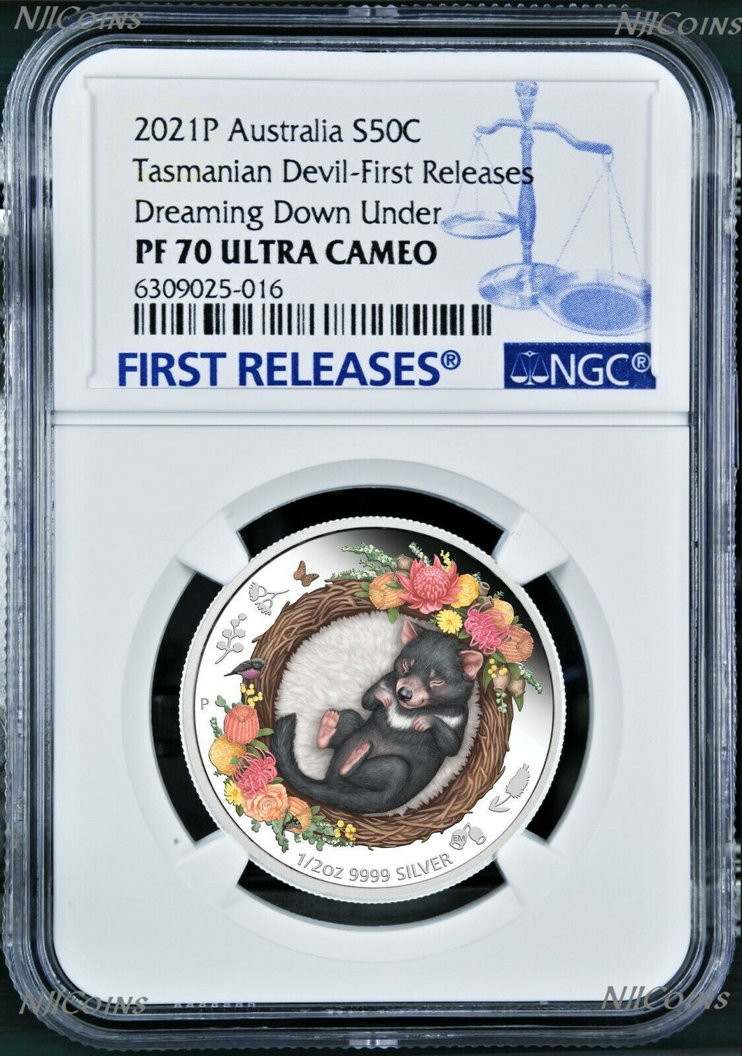 2021 Dreaming Down Under TASMANIAN DEVIL Silver Proof NGC PF 70 1/2oz Coin FR