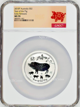 Load image into Gallery viewer, 2019 P Australia Silver Lunar Year of the PIG NGC MS 70 2oz $2 Coin ER Perfect
