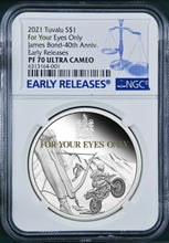 Load image into Gallery viewer, 2021 James Bond For Your Eyes Only 40th Ann SILVER PROOF $1 1oz COIN NGC PF70 ER
