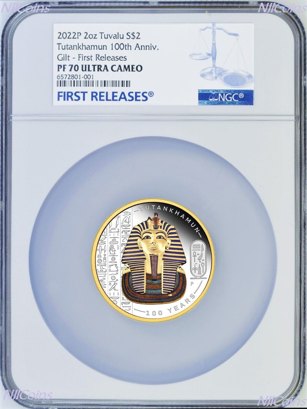 2022 Tutankhamun Discovery 100th Ann 2oz Silver $2 Gilt Colored Coin NGC PF70 FR