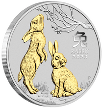 Load image into Gallery viewer, 2023 Australia Lunar Year of the Rabbit GILDED Gilt 1oz Silver $1 Coin w/ OGP
