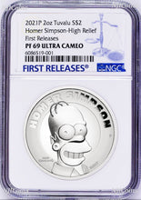 Load image into Gallery viewer, 2021HIGH RELIEF Simpsons Homer Simpson Proof $2 2oz Silver COIN NGC PF69 FR
