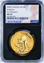 Load image into Gallery viewer, 2023 Australia Bullion 1oz .9999 GOLD Kangaroo NGC MS70 $100 Coin FR Black Core
