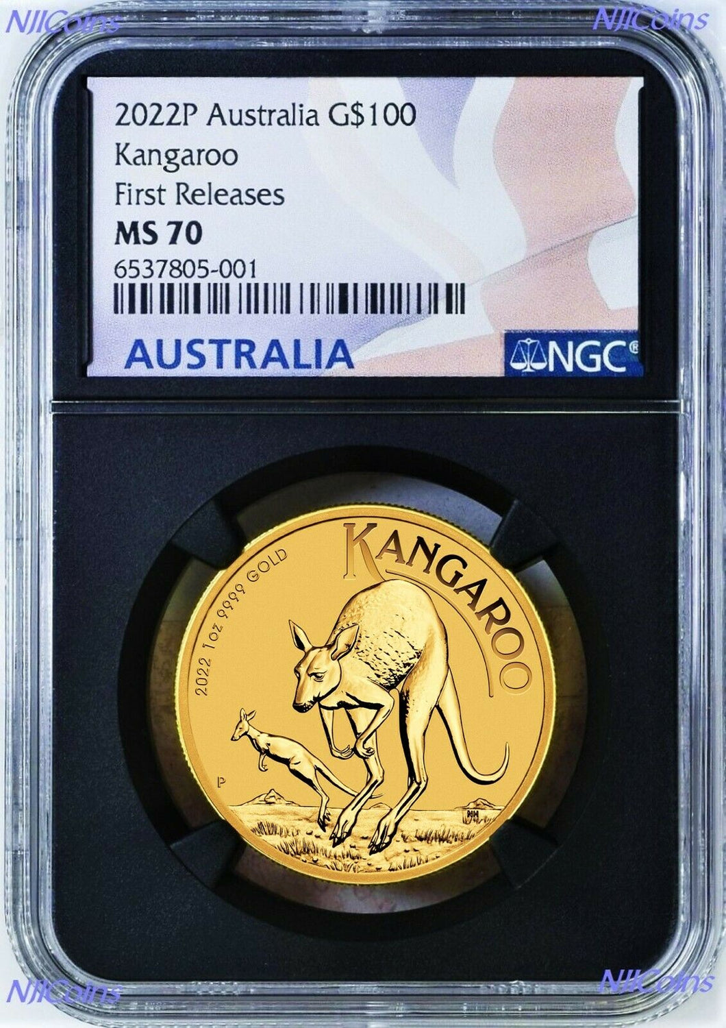 2022 Australia Bullion 1oz .9999 GOLD Kangaroo NGC MS70 $100 Coin FR Black Core