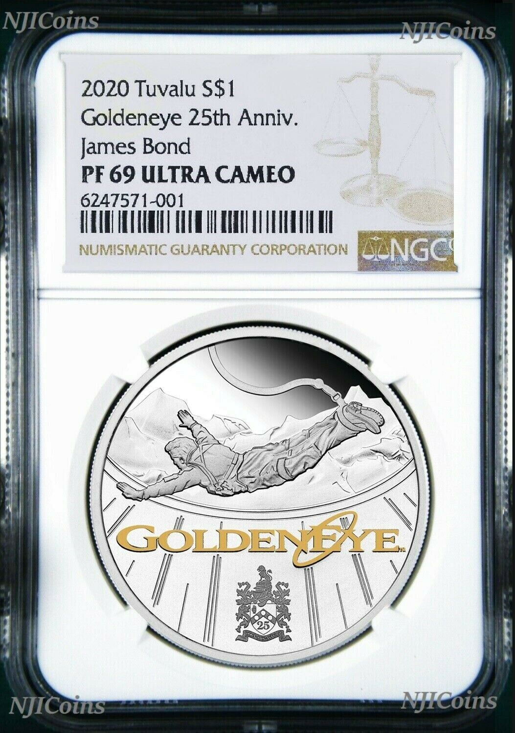 2020 James Bond 007 Goldeneye .9999 SILVER PROOF $1 1oz COIN NGC PF69 Br Label