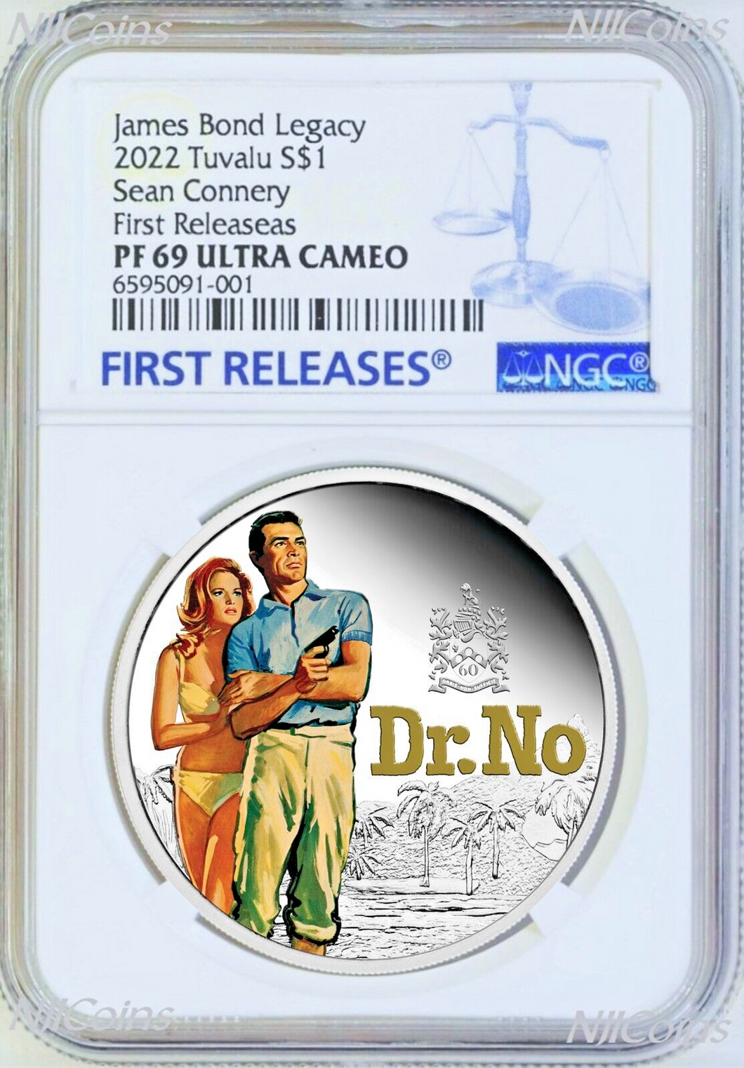 2022 James Bond 007 Dr. NO SILVER PROOF Colored $1 1oz COIN NGC PF69 FR