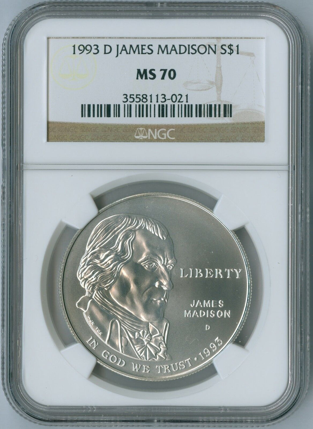 1993 D James Madison Bill of Right Commemorative Coin $1 NGC MS 70 MS70 Perfect