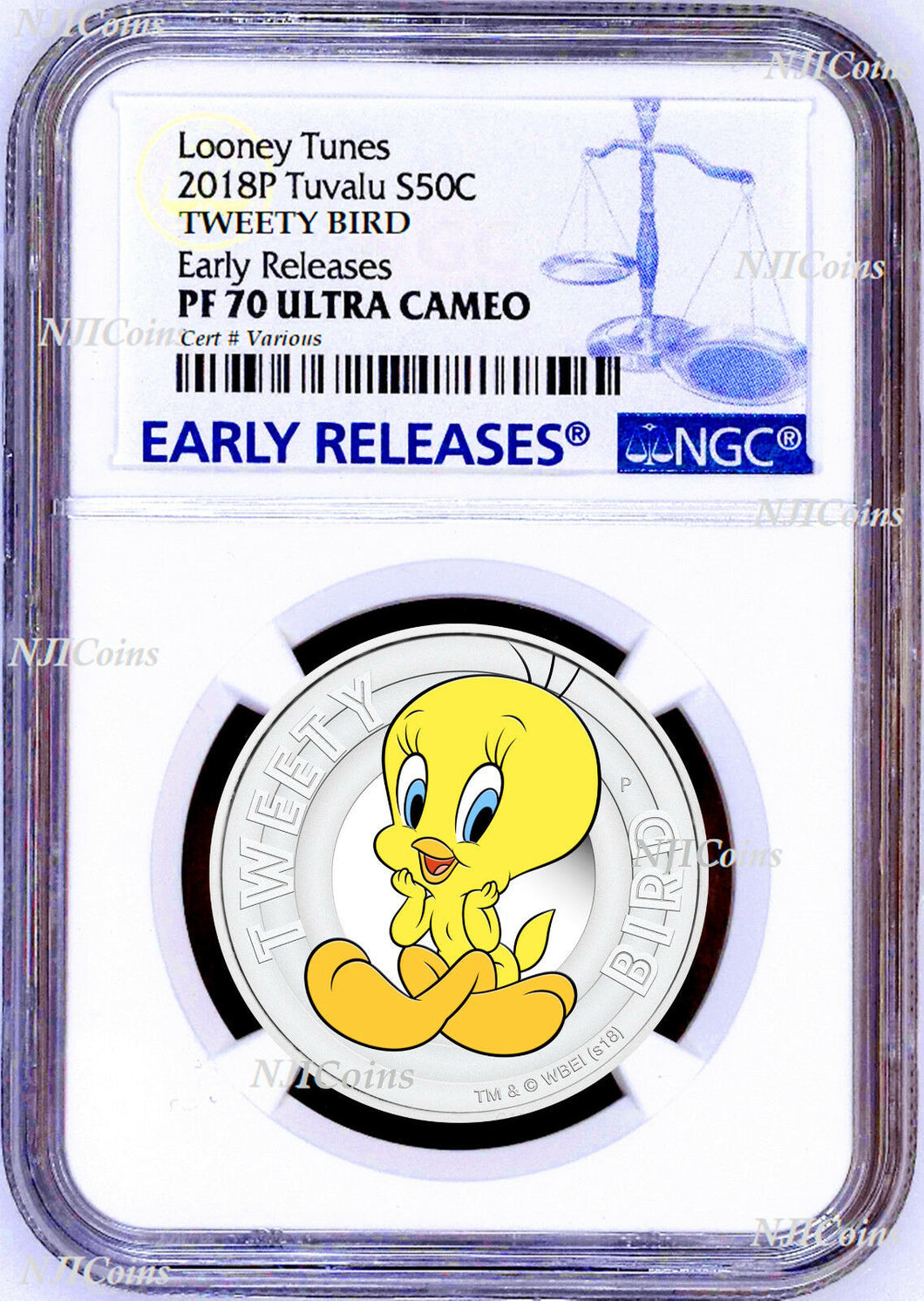 2018 TUVALU Looney Tunes TWEETY BIRD Silver Proof NGC PF70 Half Dollar Coin ER