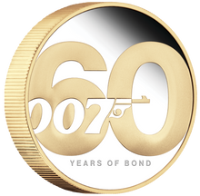 Load image into Gallery viewer, 60 YEARS OF BOND 2022 2oz $2 SILVER PROOF GILDED GILT COIN James 007
