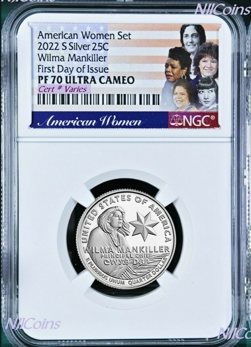 FDOI Silver 2022 S NGC American Women Wilma Mankiller QUARTER coin PF70 FirstDay