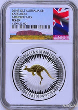 Load image into Gallery viewer, 2016 P Australia GILDED Silver Kangaroo NGC MS 69 1 oz Coin w/OGP gilt NEW LABEL
