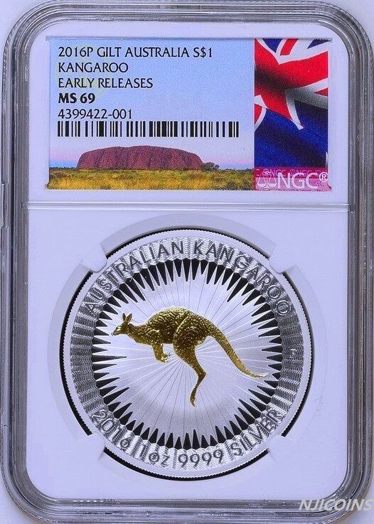 2016 P Australia GILDED Silver Kangaroo NGC MS 69 1 oz Coin w/OGP gilt NEW LABEL