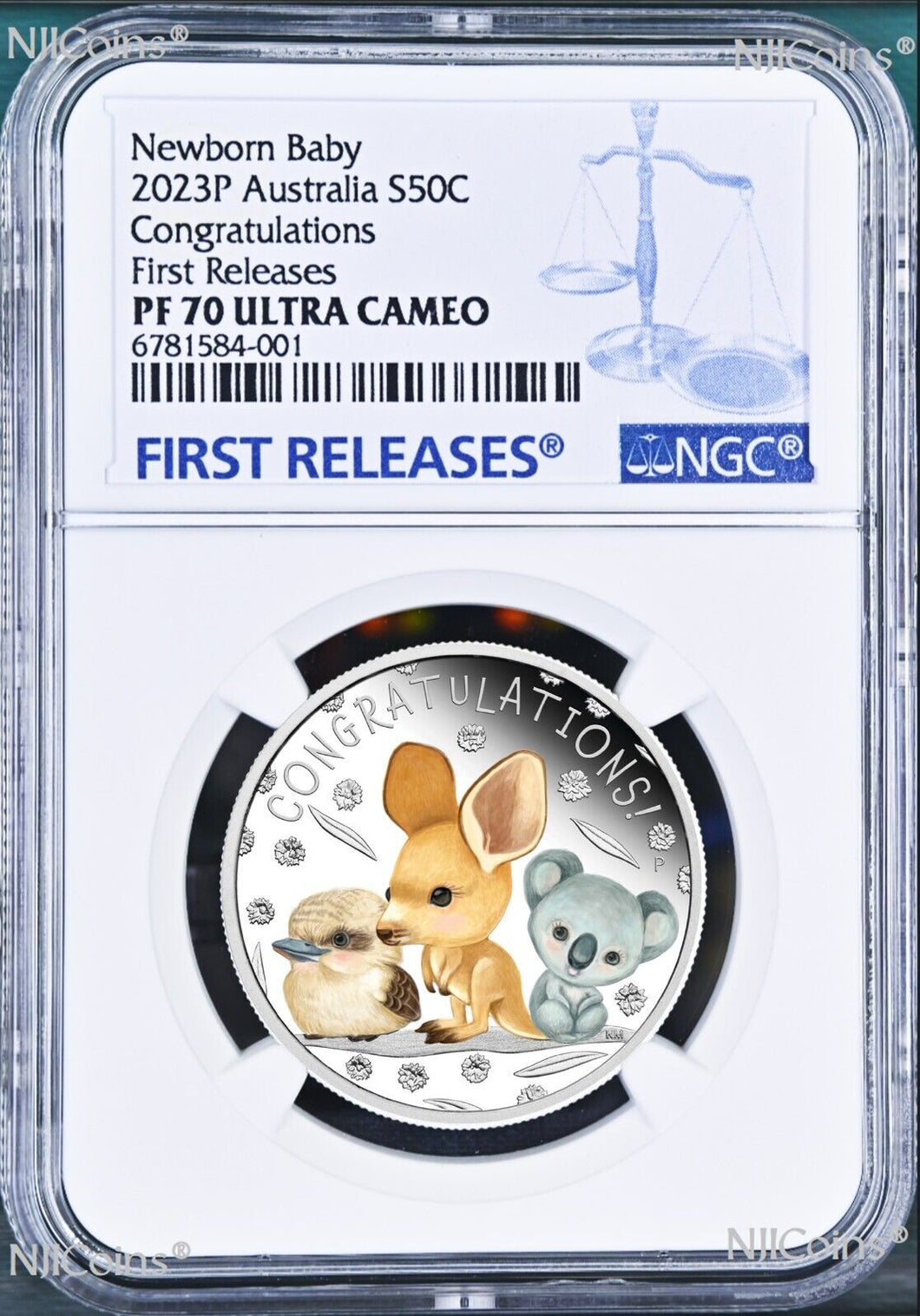 2023 PROOF Silver Newborn Baby NGC PF70 1/2oz 50c Coin Kangaroo/Koala/Kookaburra