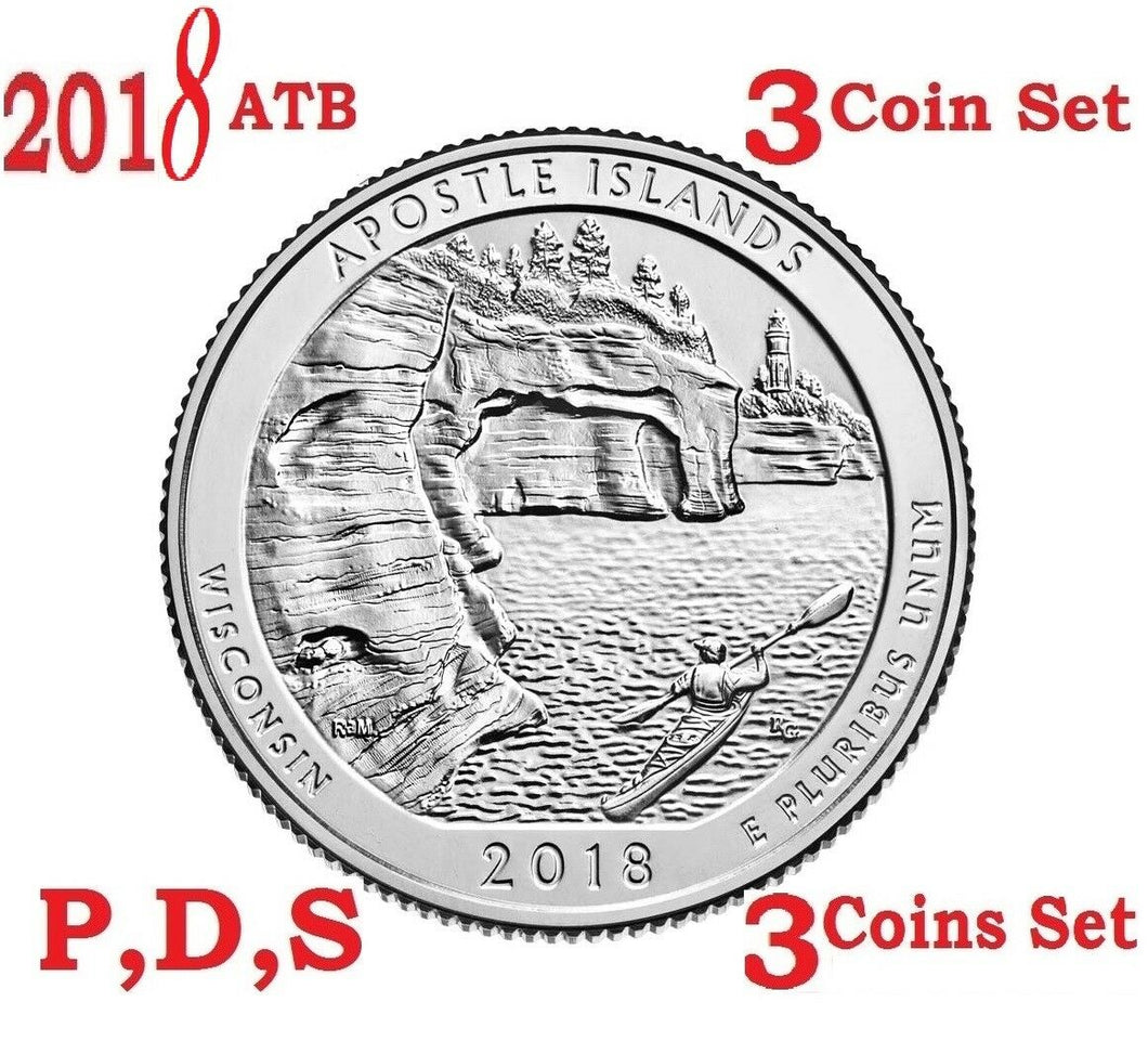 2018 P D S 25C Apostle Islands 3-coin set America the Beautiful Parks Quarter