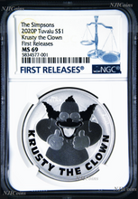 Load image into Gallery viewer, 2020 Simpsons Krusty the Clown $1 1oz .9999 Silver COIN NGC MS69 FR Simpson
