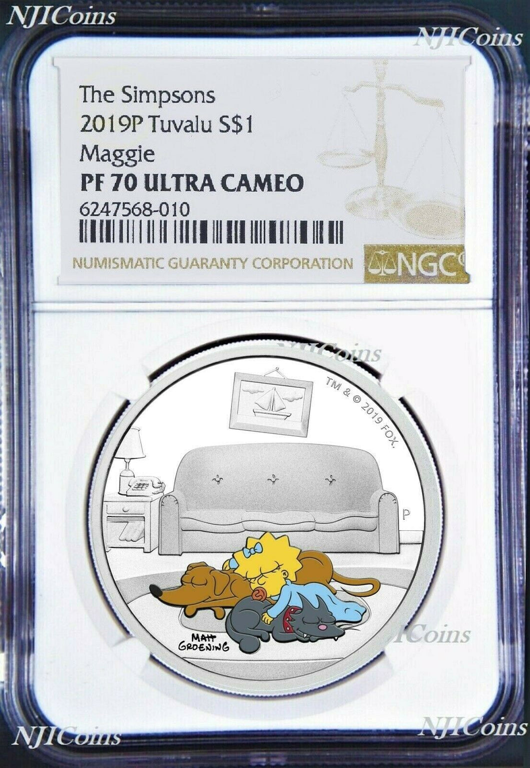 2019 The Simpsons MAGGIE Simpson Proof $1 1oz Silver COIN NGC PF 70 PF70 Br LB