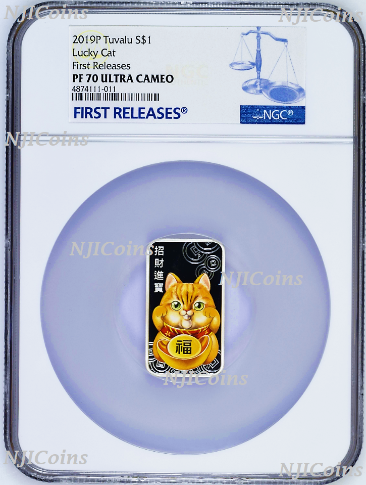 2019 Lucky Cat “ラッキーな猫” “招財貓” 1oz Silver Proof Rectangle Coin NGC PF 70 FR