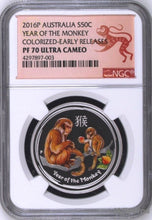 Load image into Gallery viewer, 2016 P Australia PROOF COLORIZED Silver Lunar Year of Monkey NGC PF70 1/2oz Coin
