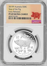 Load image into Gallery viewer, 2019 Australia PROOF Silver Lunar Year of the PIG NGC PF 69 1/2oz Coin ER
