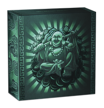 Load image into Gallery viewer, 2019 LAUGHING BUDDHA $1 Dollar 1oz .9999 SILVER ANTIQUED JADE-Insert COIN
