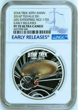 Load image into Gallery viewer, 2-COIN Set 2016 Star Trek Captain James Spock USS Enterprise Silver $1 NGC PF70
