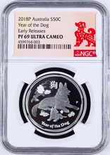 Load image into Gallery viewer, 2018 P Australia PROOF Silver Lunar Year of the DOG NGC PF 69 1/2 oz Coin ER
