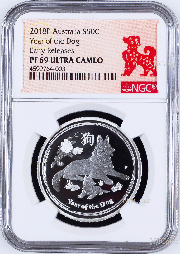 2018 P Australia PROOF Silver Lunar Year of the DOG NGC PF 69 1/2 oz Coin ER