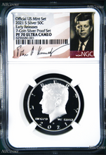 Load image into Gallery viewer, 2021 S Proof SILVER Kennedy Half Dollar 50c NGC PF70 UC ER 7-Coin SET Version
