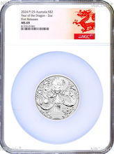 Load image into Gallery viewer, 2024 P Australia Silver Lunar Year of the Dragon 2oz $2 Coin NGC MS69 FR Series3
