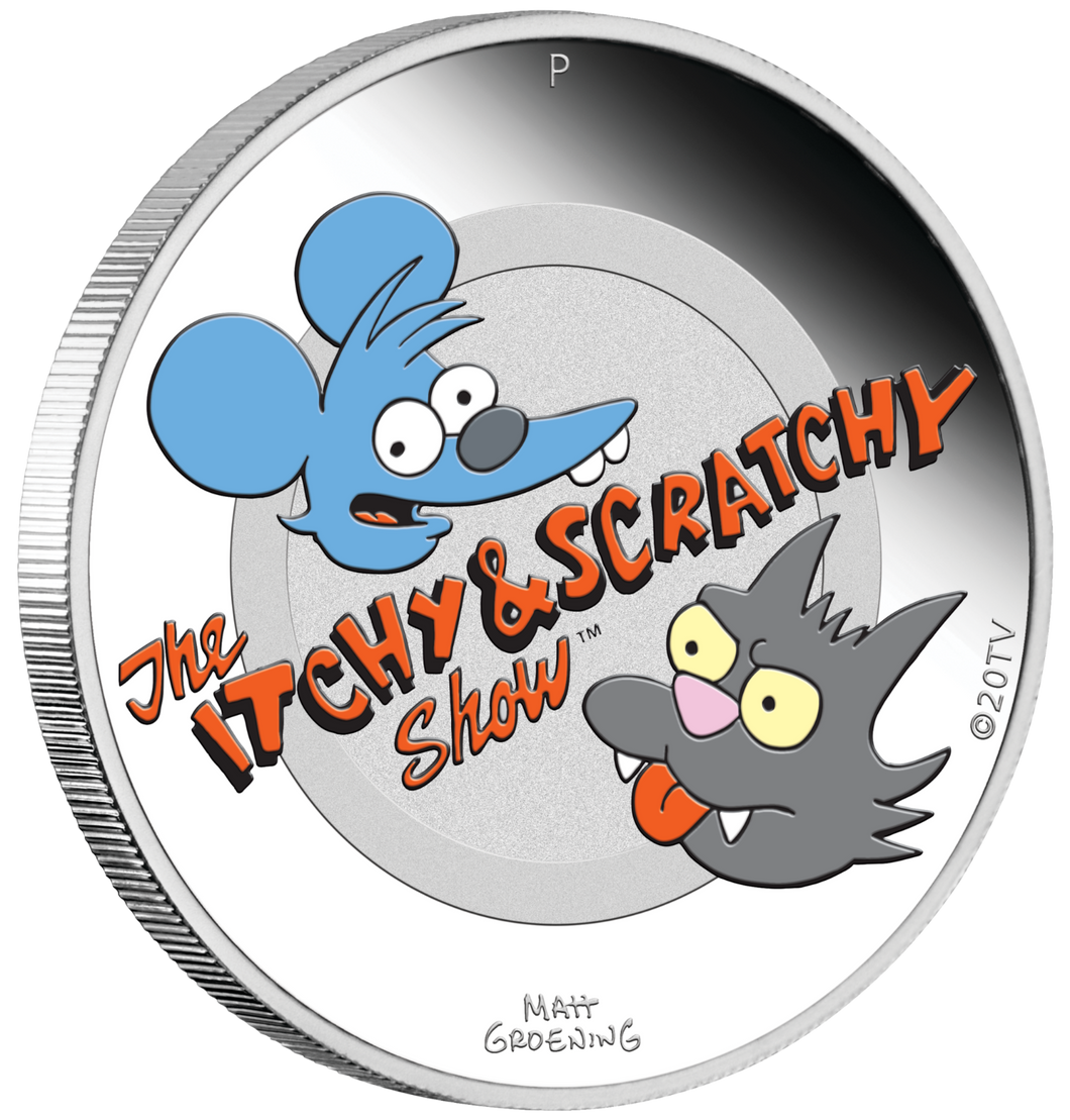 2021 Simpsons Itchy & Scratchy 1oz $1 Silver 99.99% Dollar Proof Coin