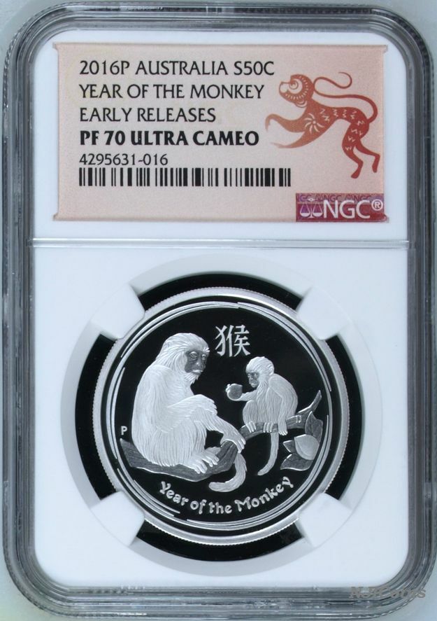 2016 P Australia PROOF Silver Lunar Year of the Monkey NGC PF70 1/2 oz Coin ER