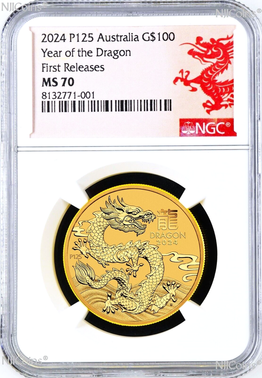 2024 Australia Bullion 1oz GOLD Lunar Year of the DRAGON NGC MS70 $100 Coin FR