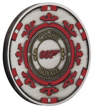 Load image into Gallery viewer, JAMES BOND 007 CASINO ROYALE CASINO CHIP 2023 1oz SILVER $1 ANTIQUED COLOR COIN
