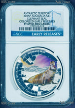 Load image into Gallery viewer, AUSTRALIA ANTARCTIC TERRITORY SERIES ELEPHANT SEAL 2015 1OZ SILVER NGC PF69 COIN
