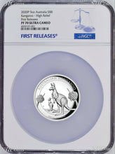 Load image into Gallery viewer, 500 Mintage 2020 P Australia HIGH RELIEF 5oz Silver Kangaroo $8 Coin NGC PF70 FR
