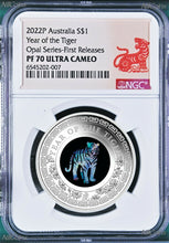 Load image into Gallery viewer, 2022 Australia OPAL LUNAR Year of the Tiger 1 oz Silver Proof Coin NGC PF70 FR
