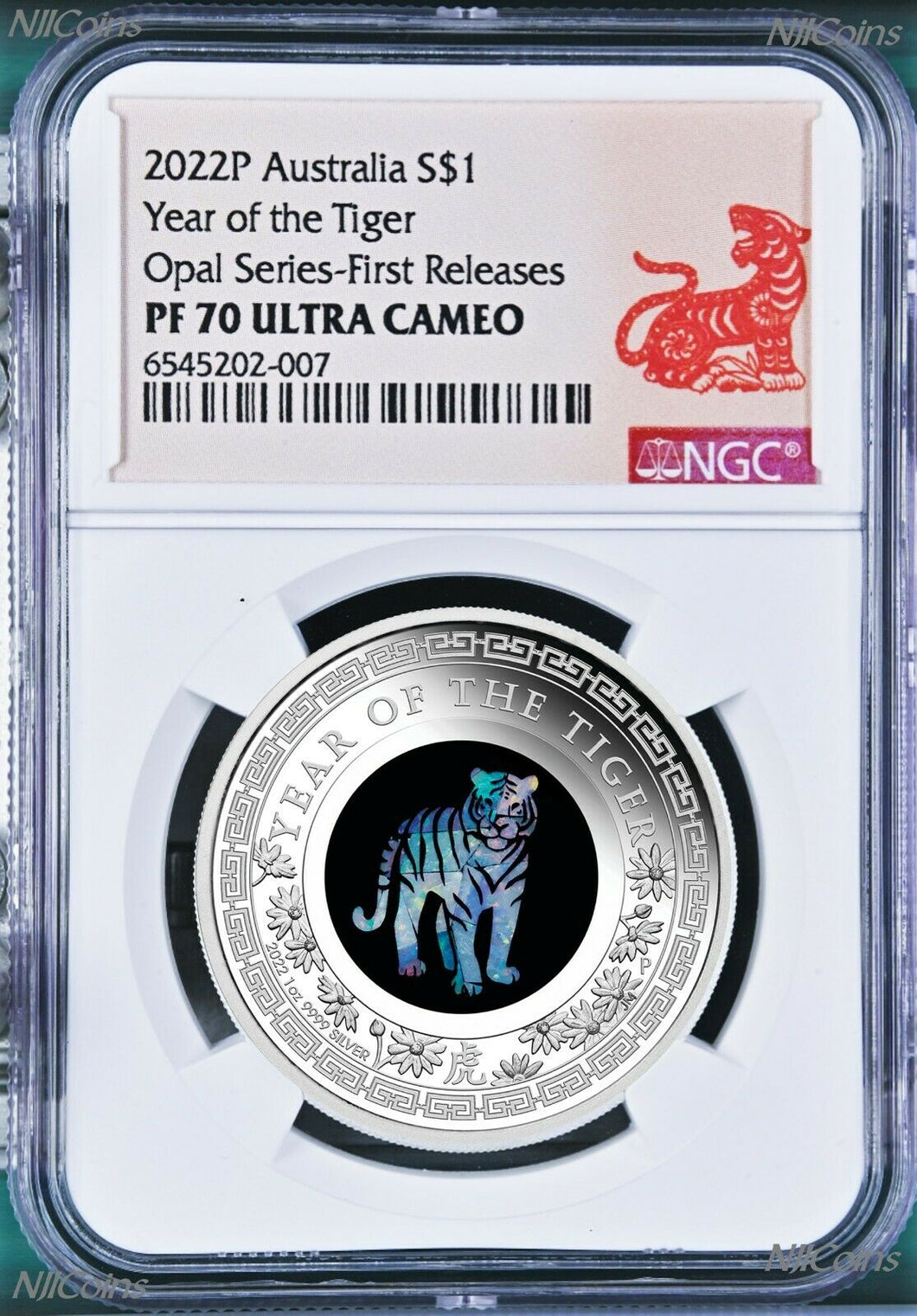 2022 Australia OPAL LUNAR Year of the Tiger 1 oz Silver Proof Coin NGC PF70 FR