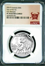 Load image into Gallery viewer, 2021 PROOF Silver Lunar Year of the OX NGC PF70 1/2oz Coin Half Dollar FR
