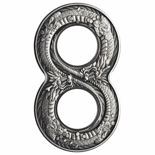 Australia 2018 Innovative Figure Eight Shape Dragon 2oz $2 Silver Antiqued Coin