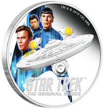 Load image into Gallery viewer, 2019 Star Trek ENTERPRISE &amp; CREW 2oz Silver $2 Coin NGC PF70 FR 1,250 Mintage
