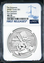 Load image into Gallery viewer, 2020 Bart Simpson Simpsons $1 1oz .9999 Silver COIN NGC MS70 FR
