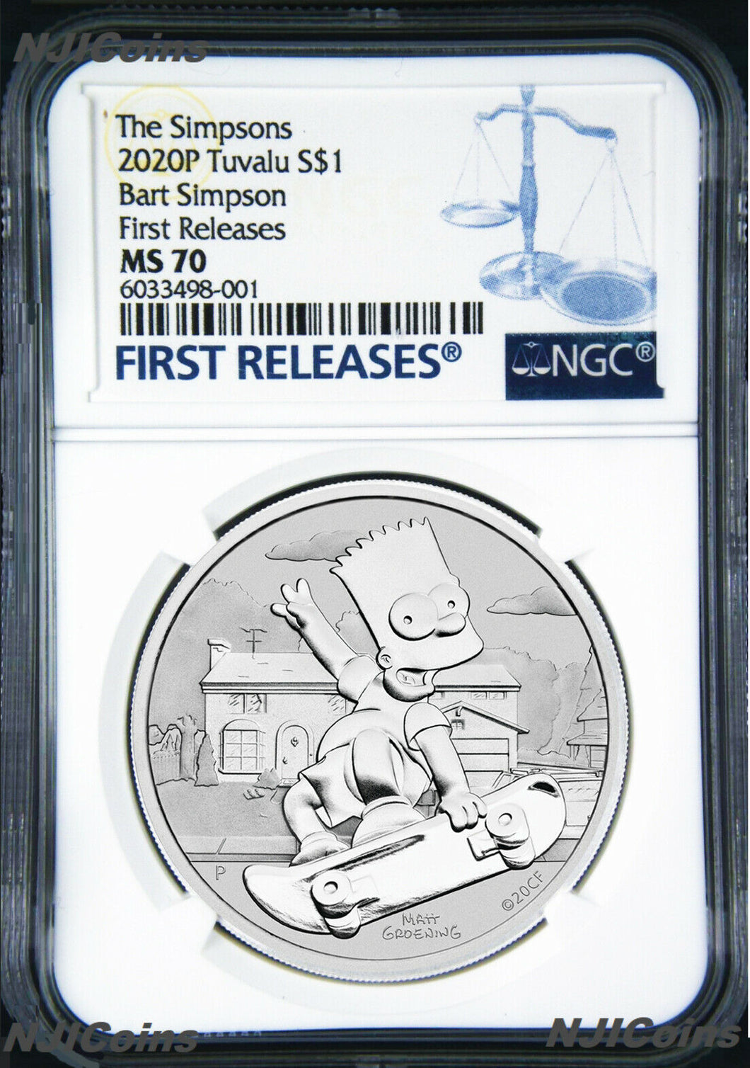 2020 Bart Simpson Simpsons $1 1oz .9999 Silver COIN NGC MS70 FR