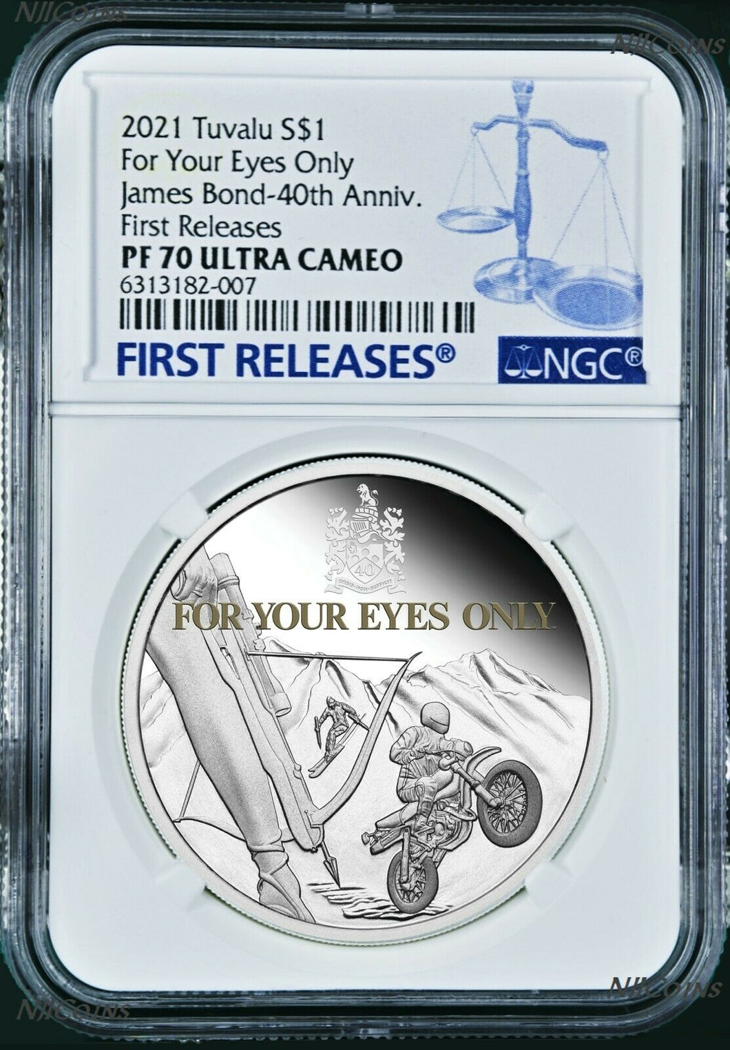 2021 James Bond For Your Eyes Only 40th Ann SILVER PROOF $1 1oz COIN NGC PF70 FR