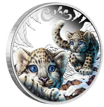 Load image into Gallery viewer, 2016 Snow Leopard Cubs Tuvalu 1/2 oz SIlver Proof 50c Half Dollar Coin Colorized
