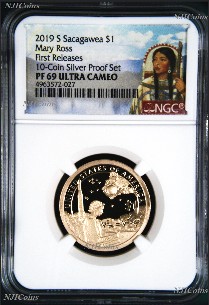 2019 S Proof Native American Mary Ross NGC PF69 Dollar in 10-coin-silver-set FR