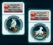 Load image into Gallery viewer, 2015 P Tuvalu 1 Oz Silver Goat Good Fortune Wealth Wisdom 2 Coin Set NGC PF69
