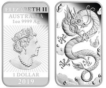 Load image into Gallery viewer, 2019 DRAGON 1oz SILVER PROOF RECTANGULAR COIN AUSTRALIA 3,888 MINTAGE ONLY
