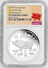 Load image into Gallery viewer, 2019 Australia PROOF Silver Lunar Year of the PIG NGC PF70 1oz $1 Coin ER
