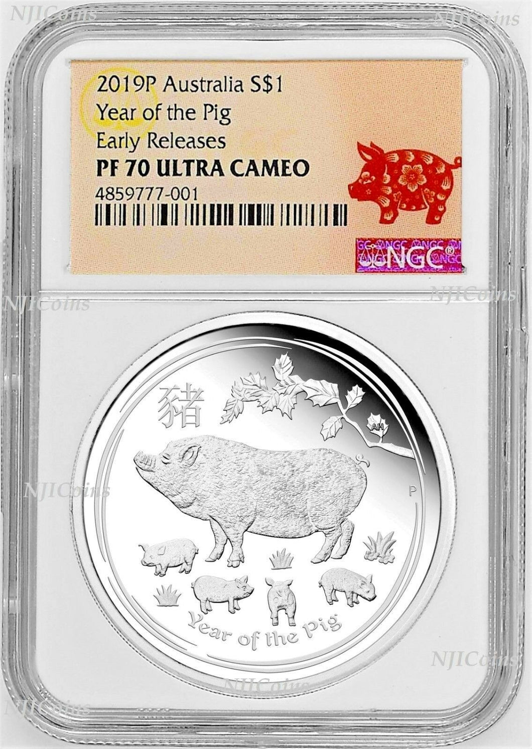 2019 Australia PROOF Silver Lunar Year of the PIG NGC PF70 1oz $1 Coin ER